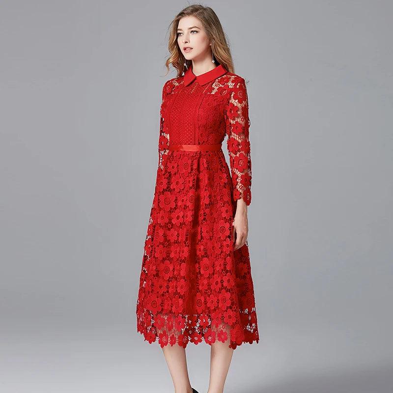 Floral Lace Collar Work Dress - Work Dress - Guocali