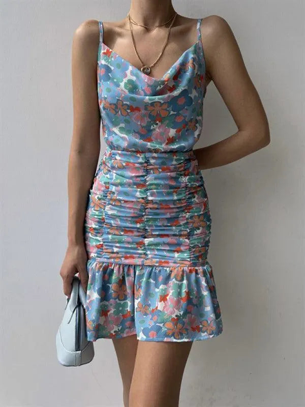 Floral Print Hip Strap Dress -Guocali