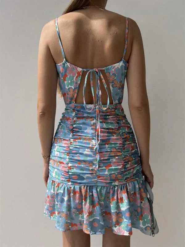 Floral Print Hip Strap Dress -Guocali