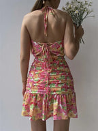 Floral Print Hip Strap Dress -Guocali