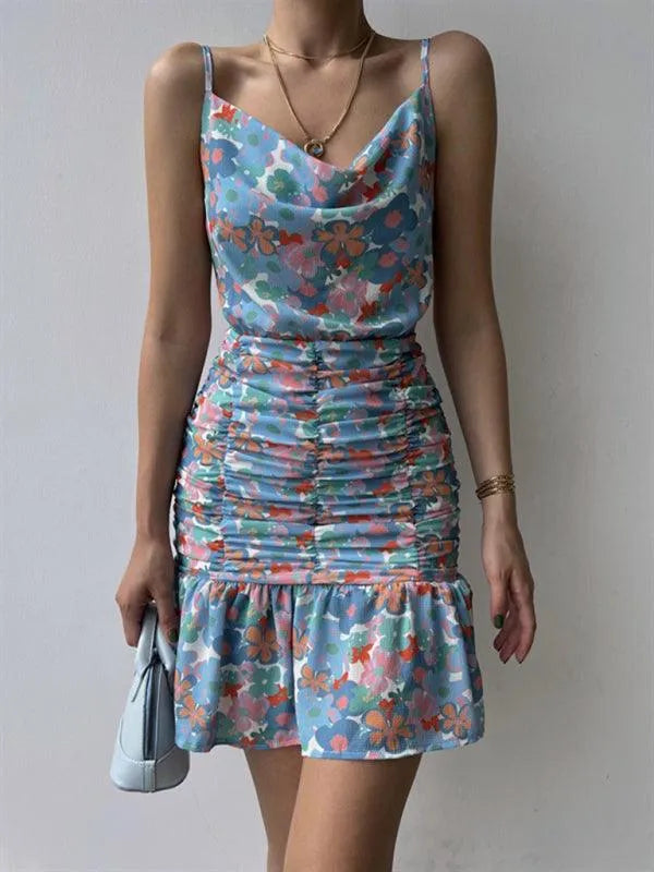 Floral Print Hip Strap Dress -Guocali