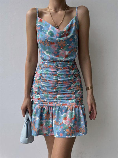 Floral Print Hip Strap Dress - Strap Dress - Guocali