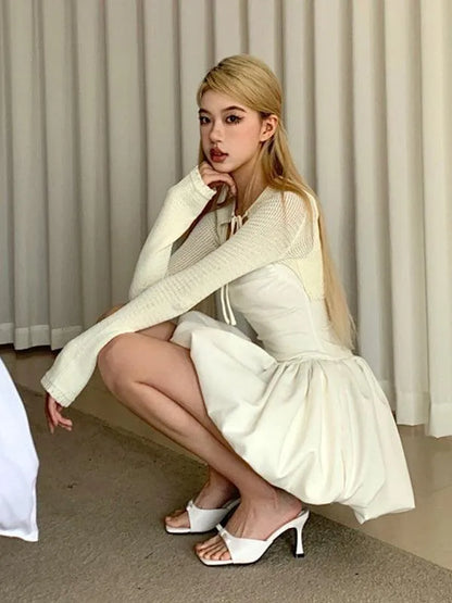 Fluffy Waist Slimming Square Neck Dress -Guocali