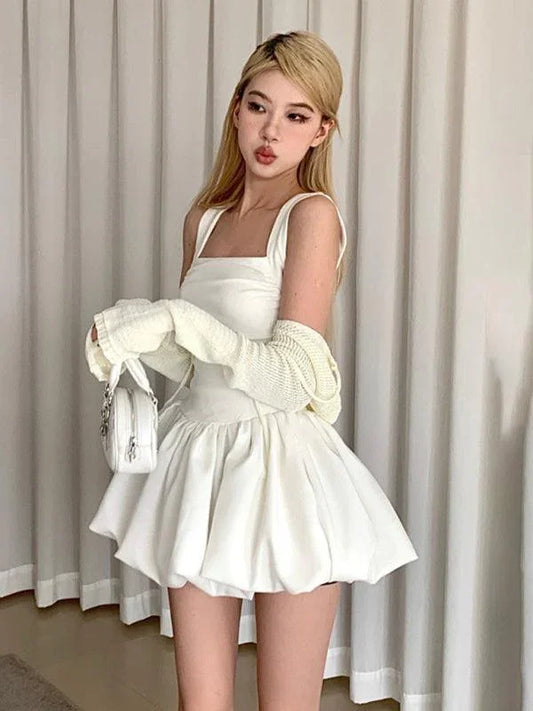 Fluffy Waist Slimming Square Neck Dress -Guocali