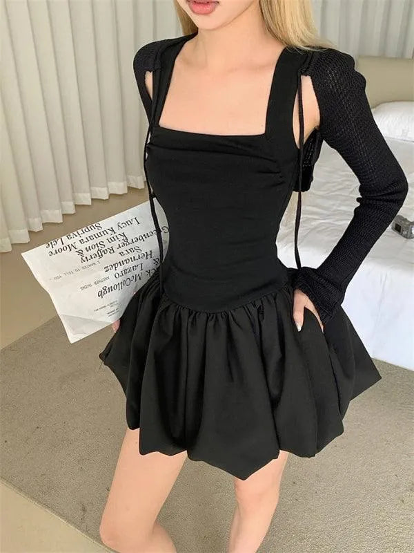 Fluffy Waist Slimming Square Neck Dress -Guocali