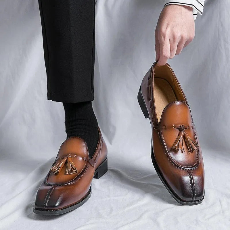 Men Tassel Dress Loafers - Slip-On Formal Dress Shoes