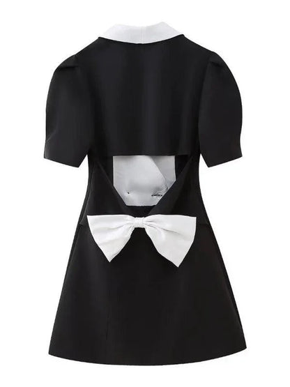 French Fashion Bow Decorated Mini Dress -Guocali