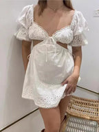 French Lace Deep V-Neck Dress -Guocali