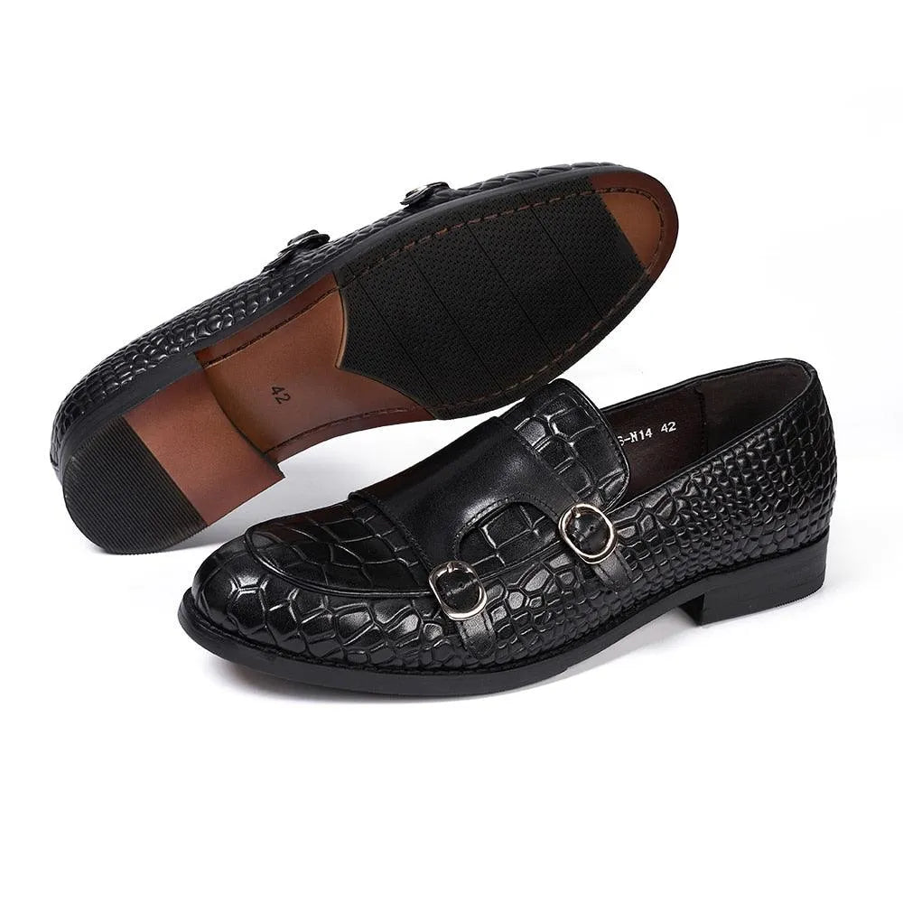 Men Apron Toe Dress Loafers - Buckles Monk Strap Formal Dress Shoes