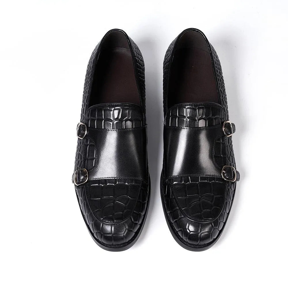 Men Apron Toe Dress Loafers - Buckles Monk Strap Formal Dress Shoes