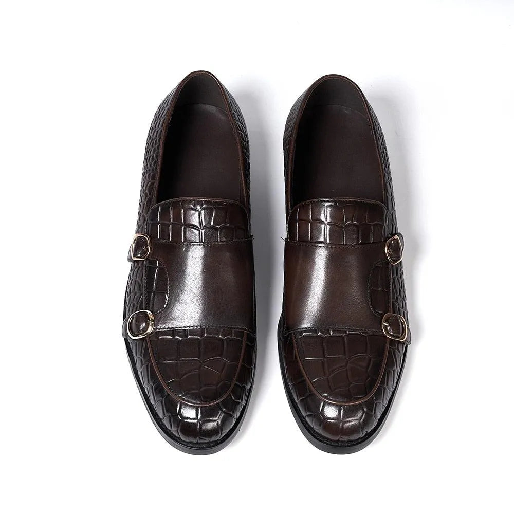 Genuine Leather Monk Strap Loafers - Loafer Shoes - Guocali