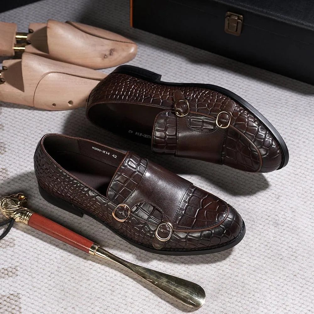 Genuine Leather Monk Strap Loafers - Loafer Shoes - Guocali