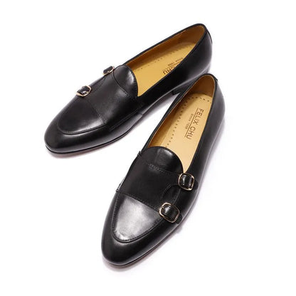 Genuine Leather Monk Strap Loafers - Loafer Shoes - Guocali