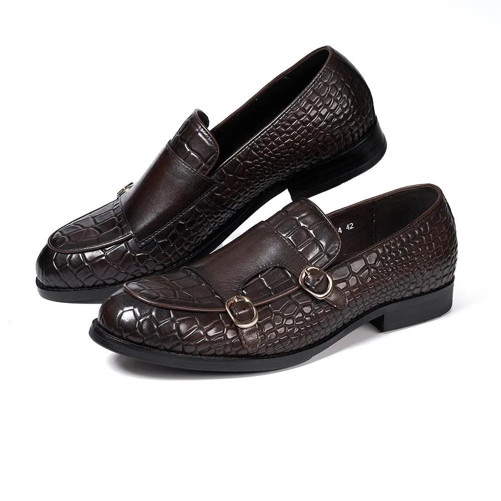 Genuine Leather Monk Strap Loafers - Loafer Shoes - Guocali