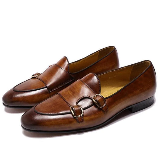 Genuine Leather Monk Strap Loafers - Loafer Shoes - Guocali