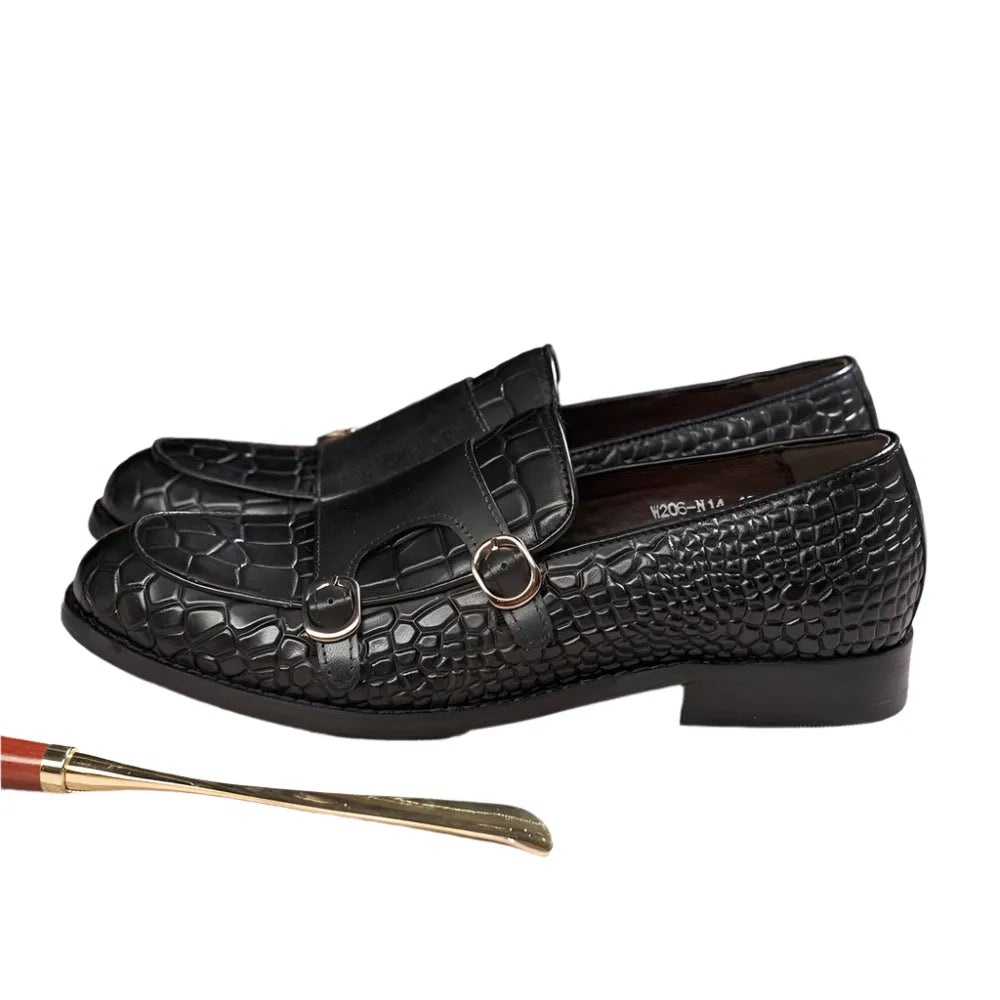 Genuine Leather Monk Strap Loafers - Loafer Shoes - Guocali