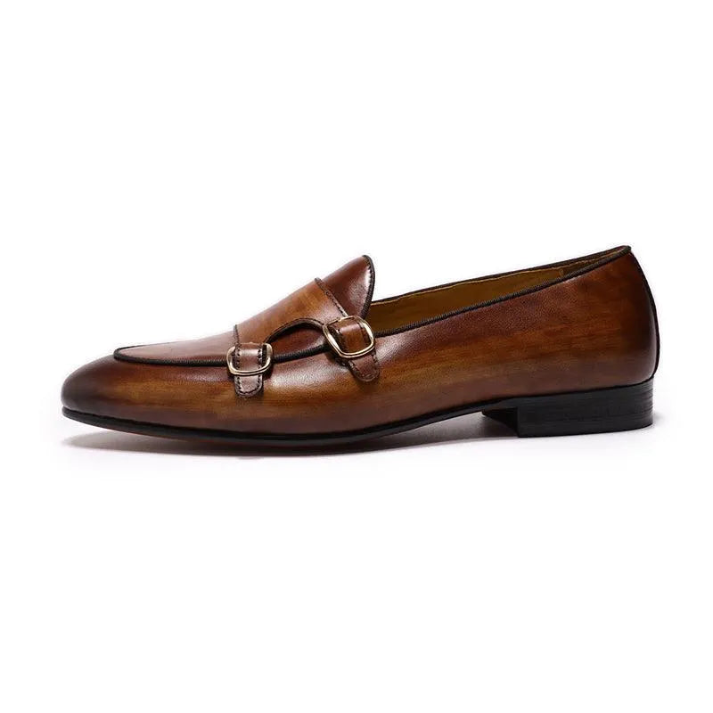 Genuine Leather Monk Strap Loafers - Loafer Shoes - Guocali