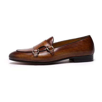 Genuine Leather Monk Strap Loafers - Loafer Shoes - Guocali