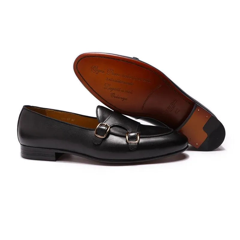 Genuine Leather Monk Strap Loafers - Loafer Shoes - Guocali