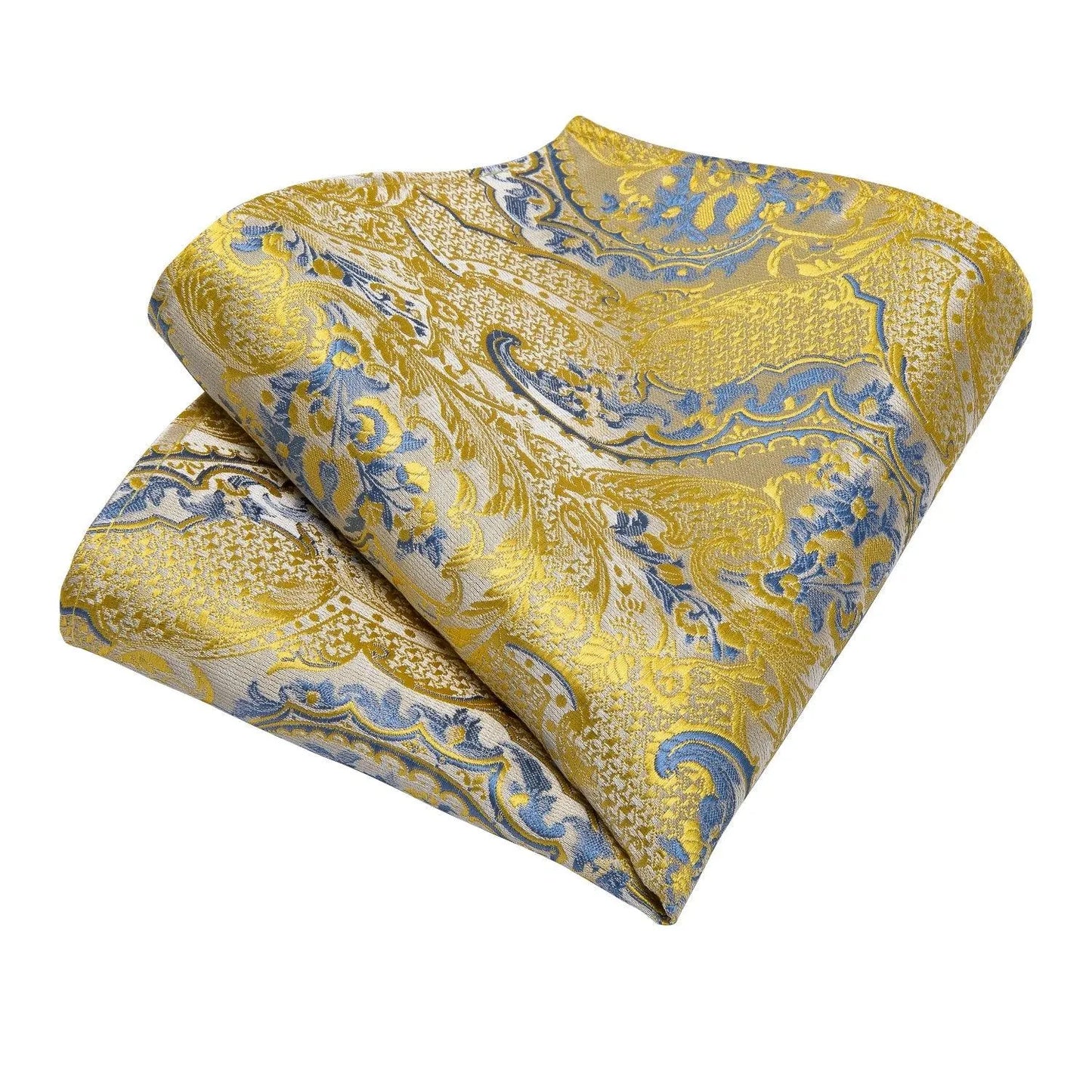 Gold Blue Paisley Necktie Set -Guocali