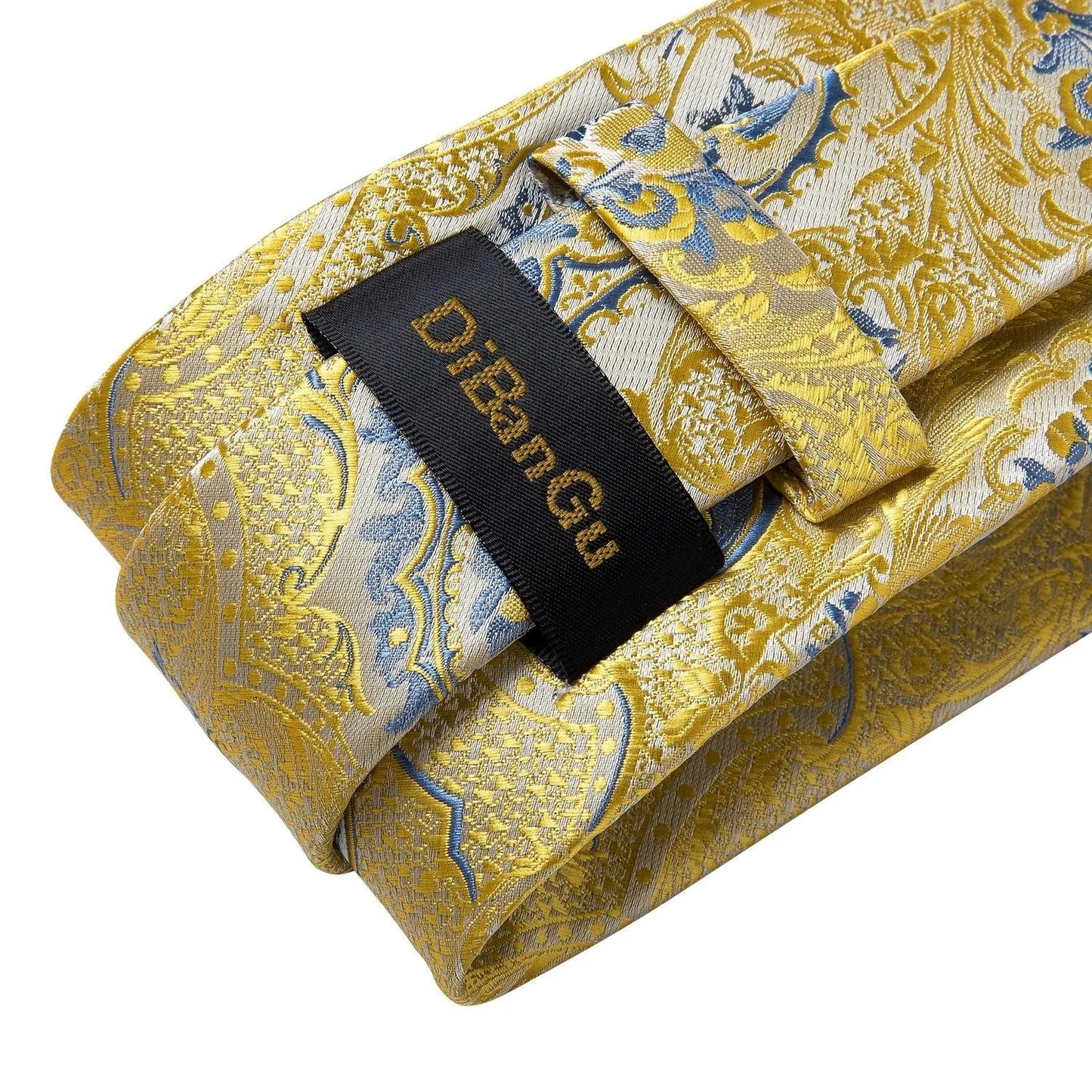 Gold Blue Paisley Necktie Set -Guocali