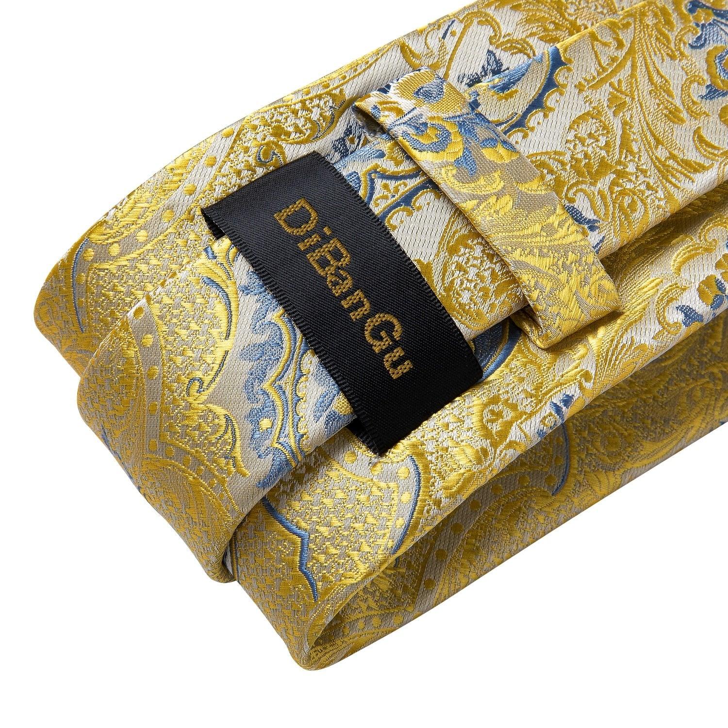 Gold Blue Paisley Necktie Set - Necktie - Guocali