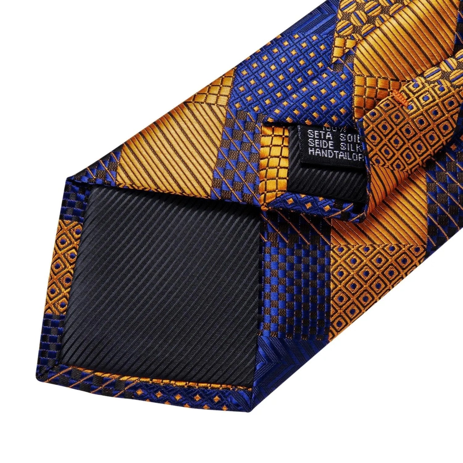 Gold Blue Striped Silk Necktie Set -Guocali