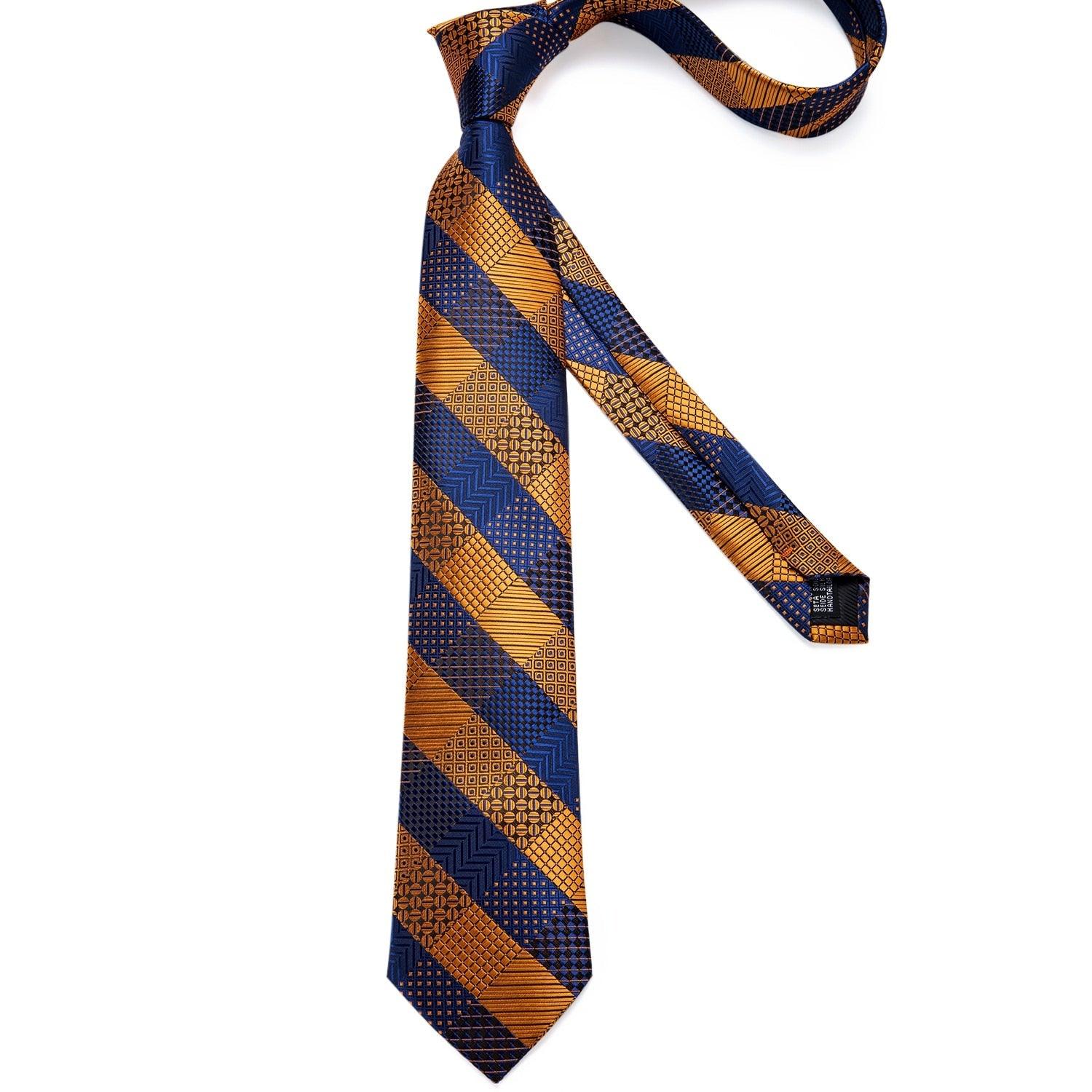 Gold Blue Striped Silk Necktie Set - Necktie - Guocali