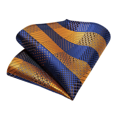 Gold Blue Striped Silk Necktie Set - Necktie - Guocali