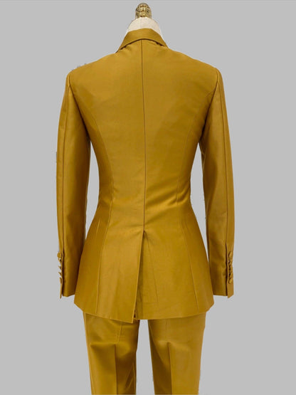 Golden Yellow Two-Piece Suit, Flared Pant Suit - Pantsuit - Guocali