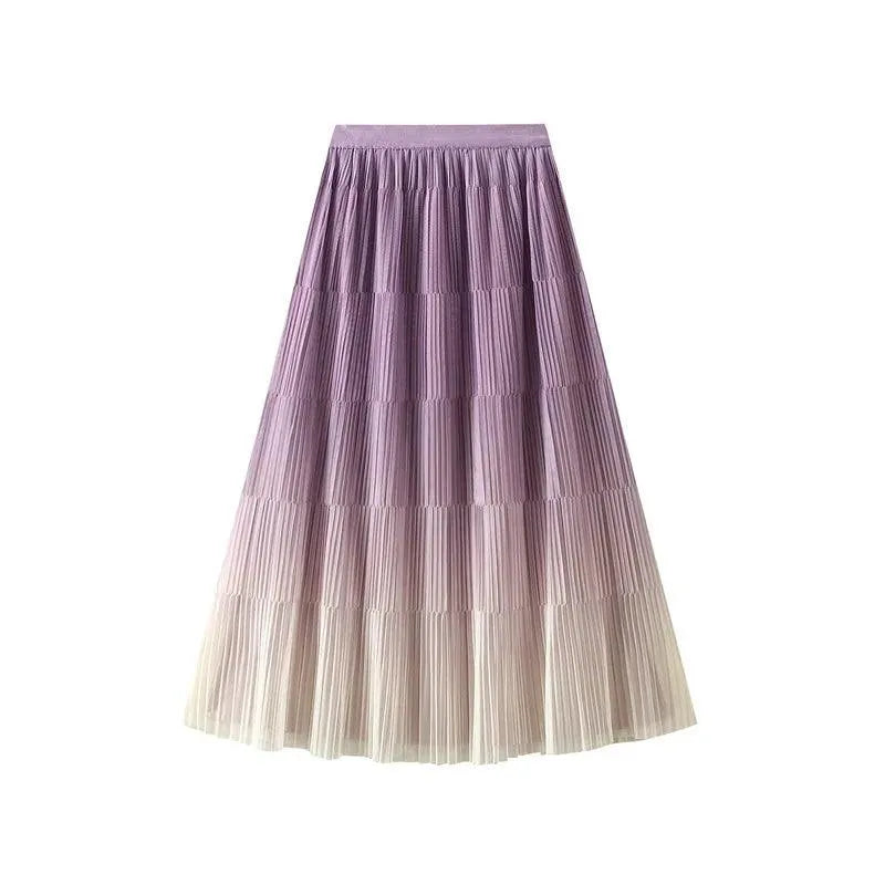 Gradient Color Loose Mid Length Skirt Women - Pleated Skirt - Guocali