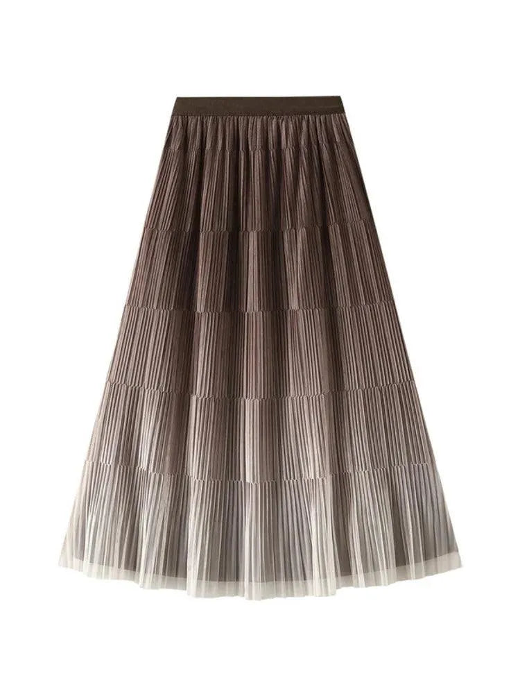 Gradient Color Loose Mid Length Skirt Women - Pleated Skirt - Guocali