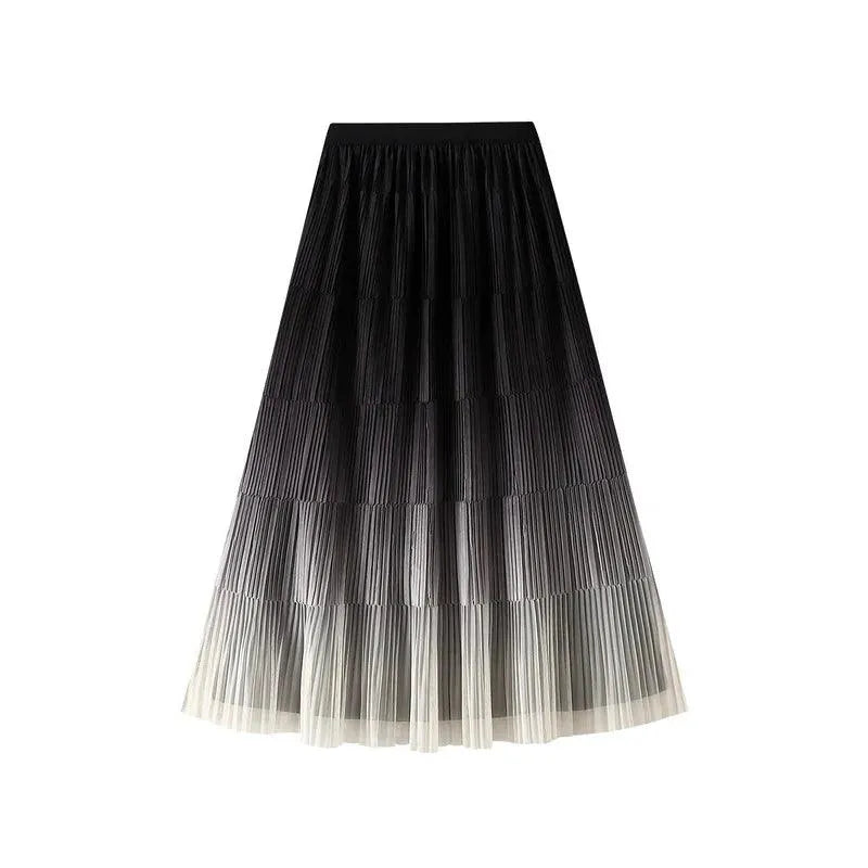 Gradient Color Loose Mid Length Skirt Women - Pleated Skirt - Guocali