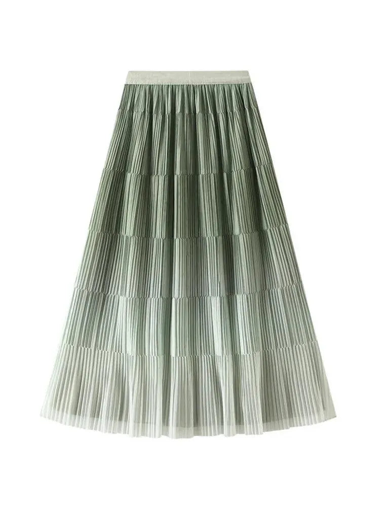 Gradient Color Loose Mid Length Skirt Women - Pleated Skirt - Guocali