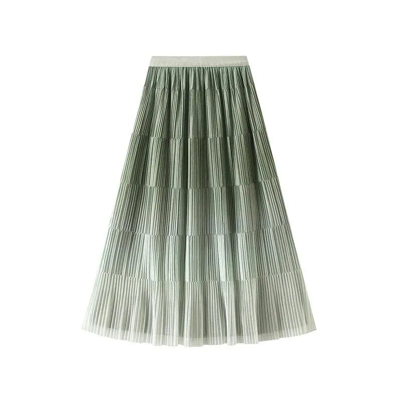 Gradient Color Loose Mid Length Skirt Women - Pleated Skirt - Guocali