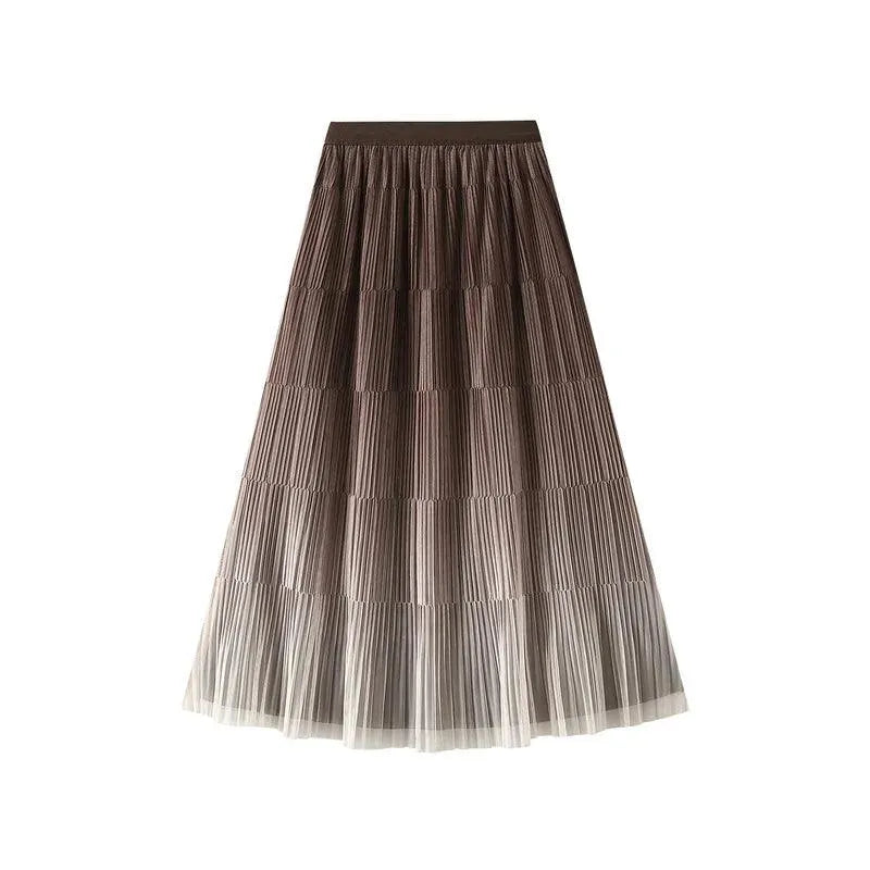 Gradient Color Loose Mid Length Skirt Women - Pleated Skirt - Guocali