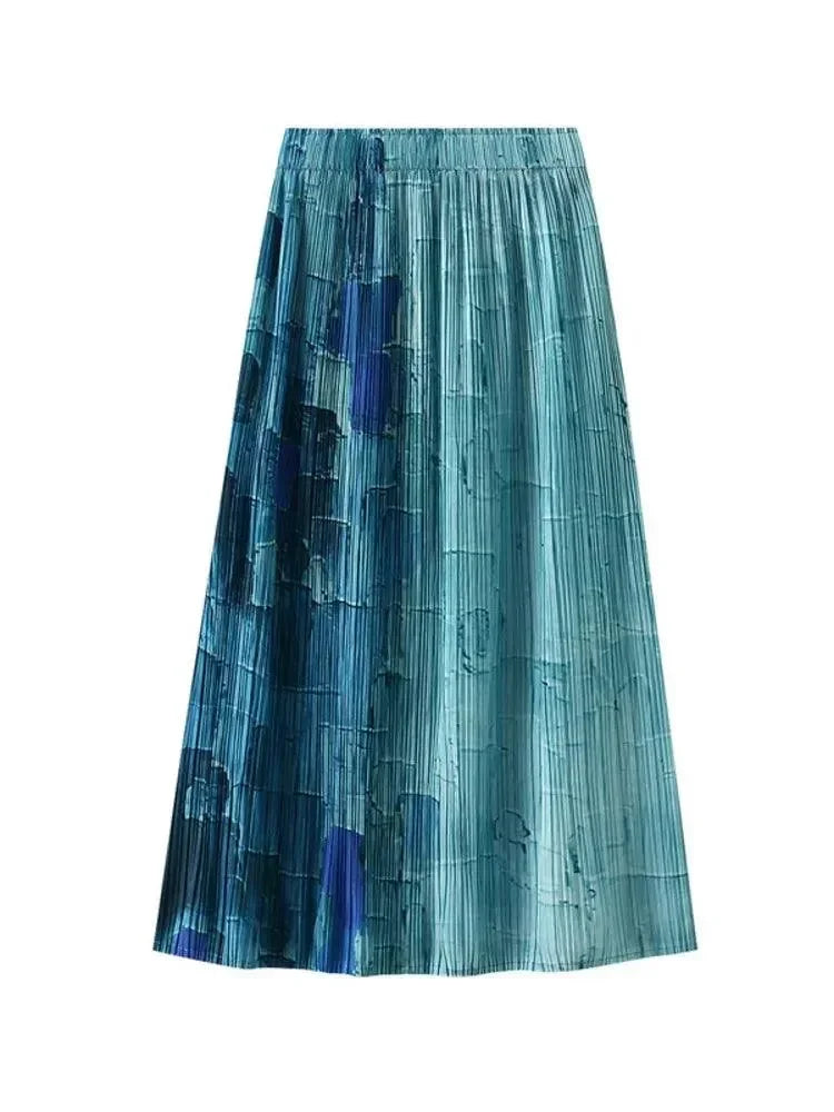 Gradient High Waist A-Line Skirt -Guocali