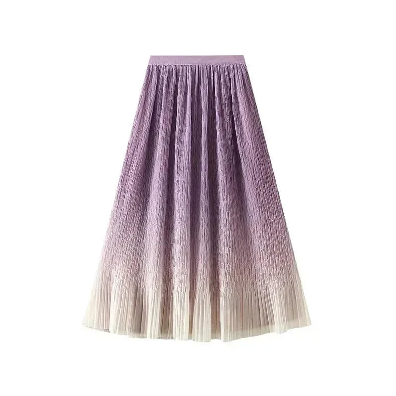Gradient Mesh Pleated Skirt Multi-color Elegant Women Skirt -Guocali