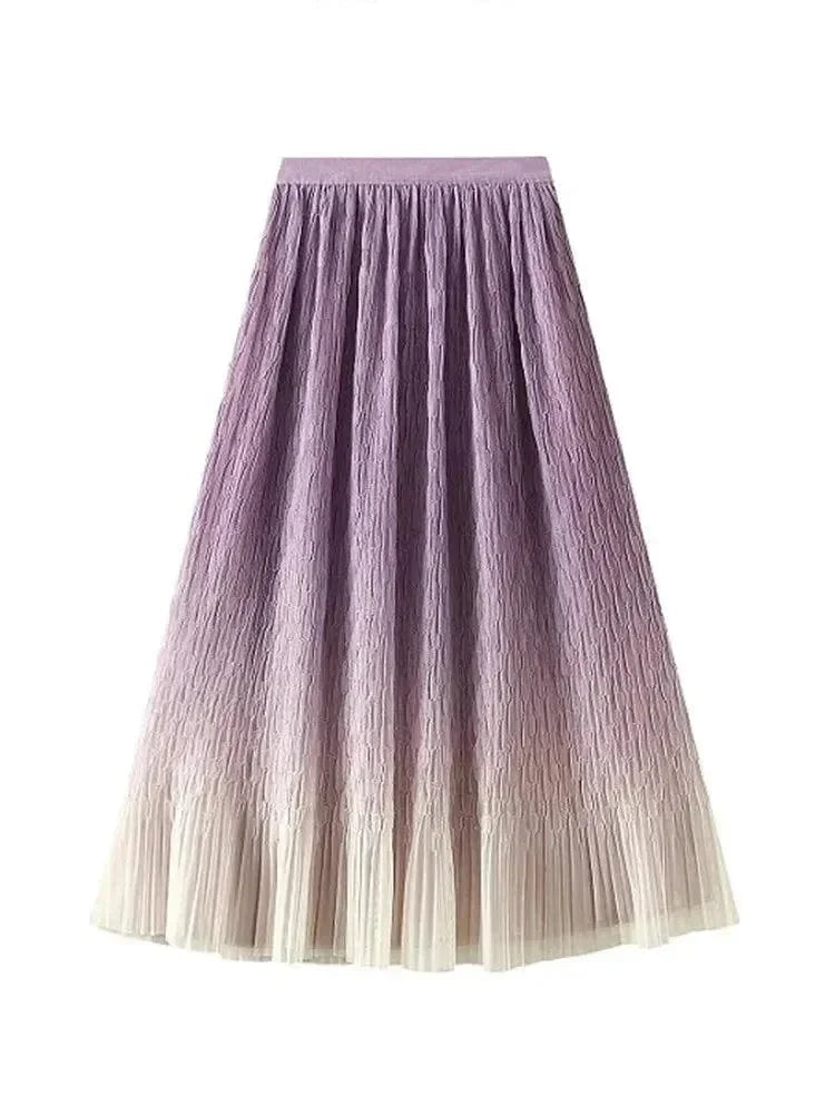 Gradient Mesh Pleated Skirt Multi-color Elegant Women Skirt -Guocali