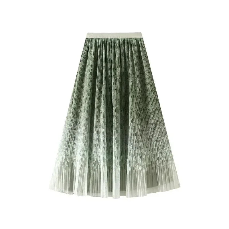 Gradient Mesh Pleated Skirt Multi-color Elegant Women Skirt -Guocali
