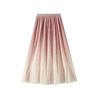 Gradient Mesh Pleated Skirt Multi-color Elegant Women Skirt -Guocali