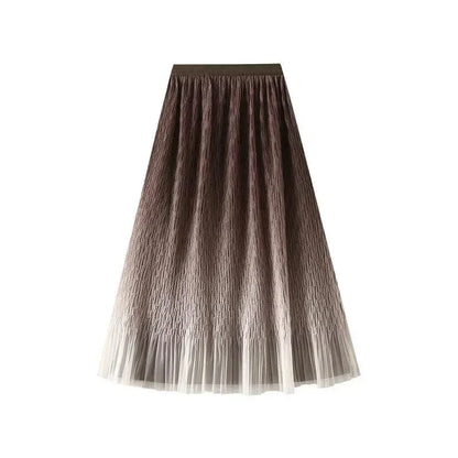 Gradient Mesh Pleated Skirt Multi-color Elegant Women Skirt -Guocali