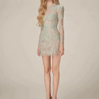 Green Lace Bodycon Long-Sleeve Party Dress -Guocali