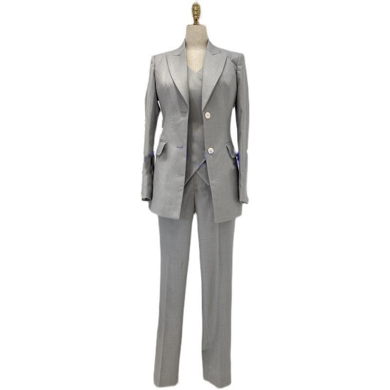 Grey 3-Piece Pantsuit - Women Trouser Suits - Trouser Suit - Pantsuit - Guocali