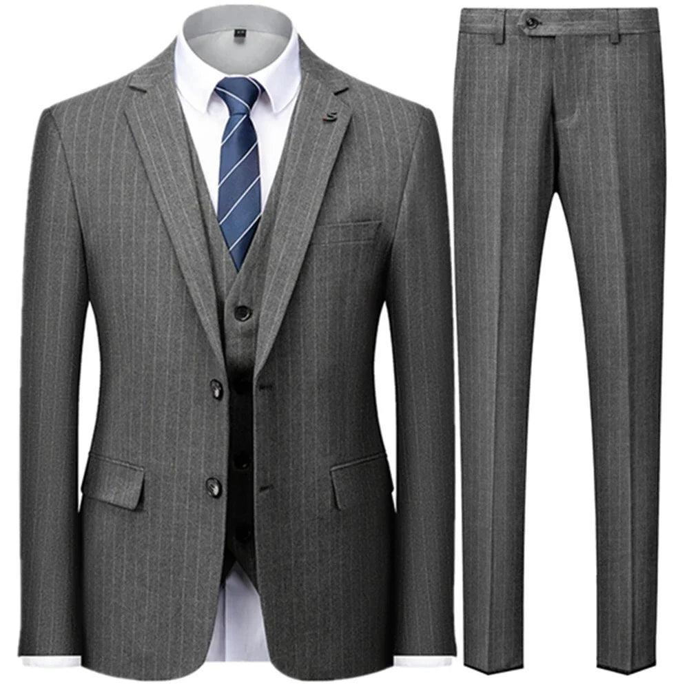 Grey Pinstriped Men Suit - Business Formal - Striped Suit - Guocali