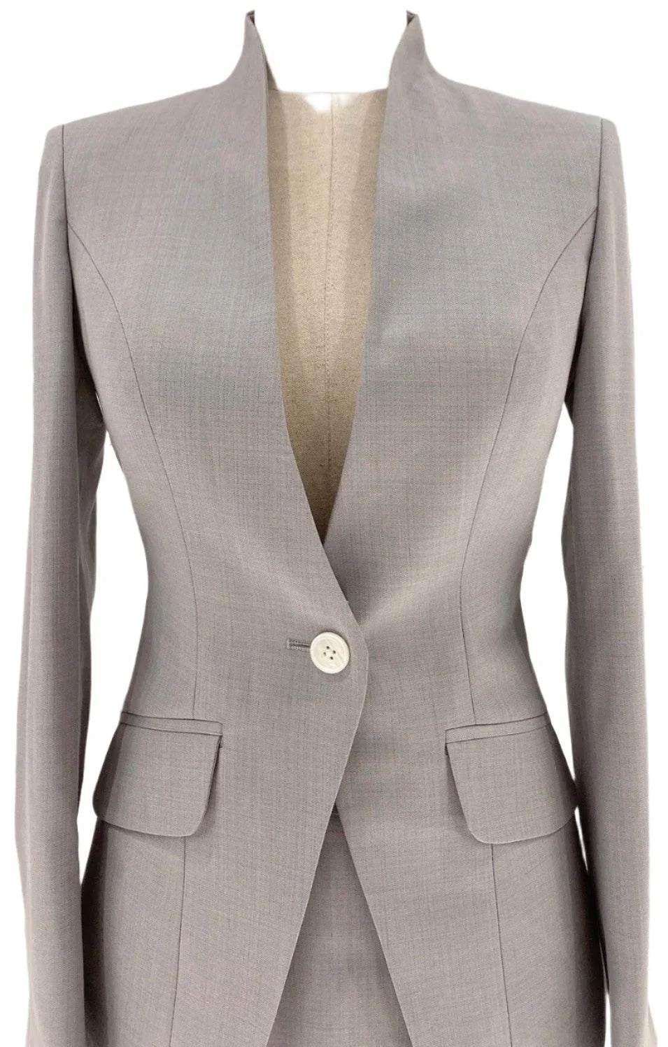 Grey Skirt Suit - Women Formal Suit - Stand Up Collar -Guocali