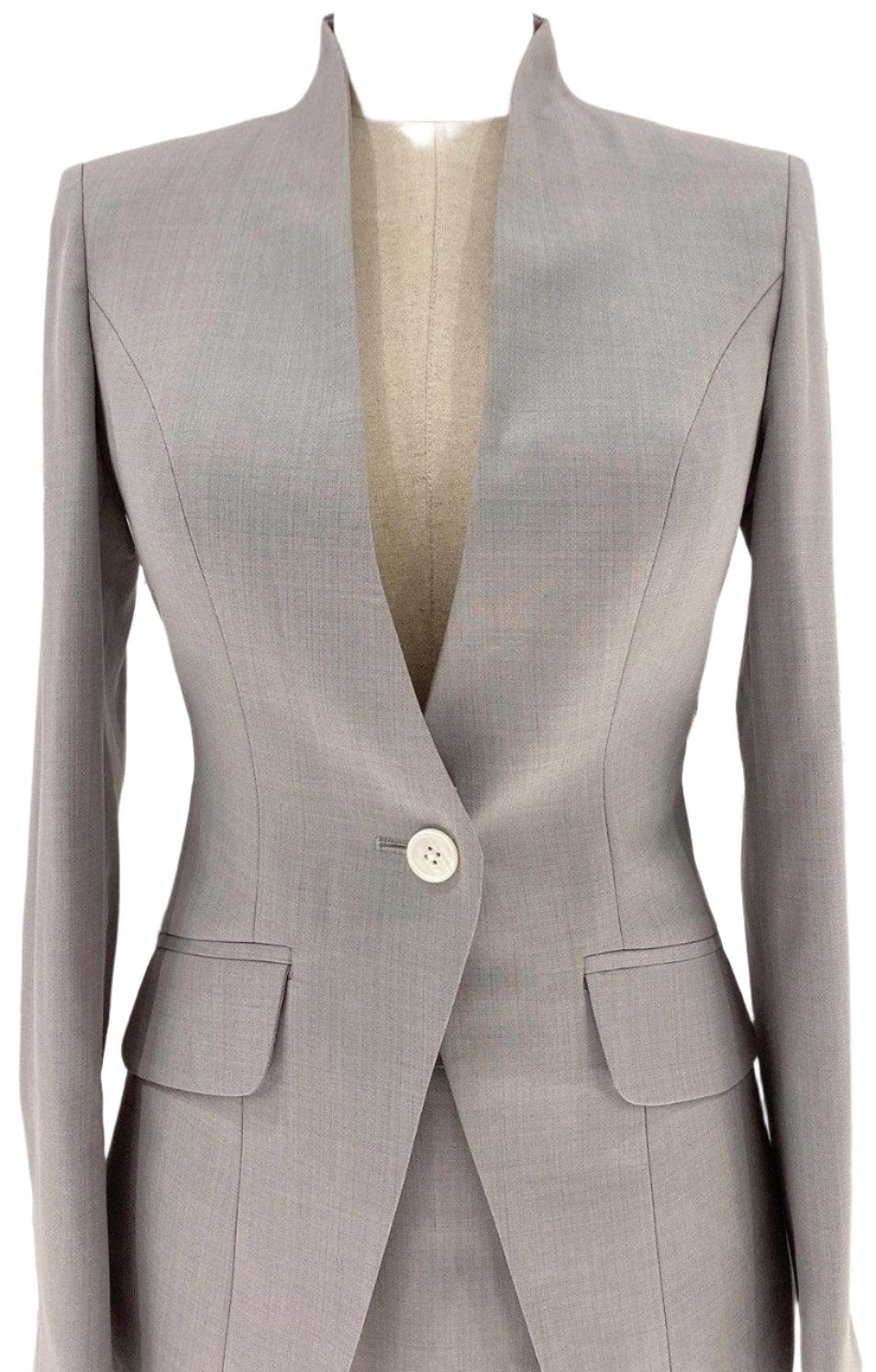 Grey Skirt Suit - Women Formal Suit - Stand Up Collar - Skirt Suit - Guocali