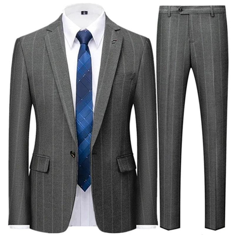 Grey Striped Men Suit - Business Formal - Striped Suit - Guocali