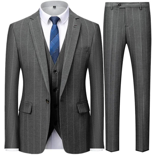 Grey Striped Suit - Men's Business Formal - Striped Suit - Guocali