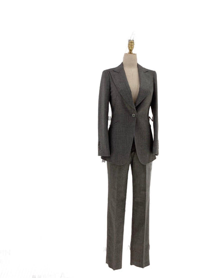 Grey Women Trouser Suit - Worsted Wool Suit - High-end Pantsuit - Pantsuit - Guocali